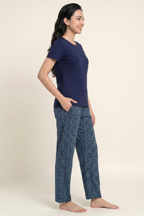 Zivame Knit Cotton Pyjama Set - Blue Depths — image 2